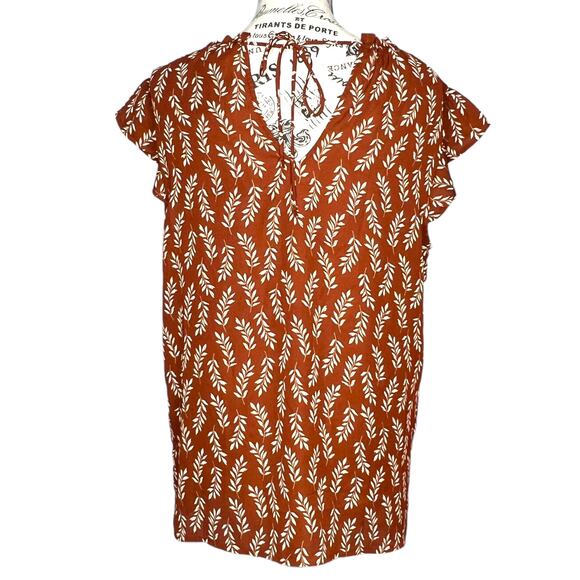 Papermoon LARGE Stitch Fix Front Keyhole Back Tie Short Ruffle Sleeve Blouse - Picture 3 of 10